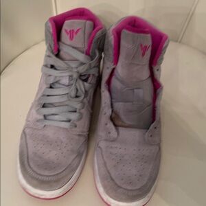 Gray and Pink High-Top Sneakers